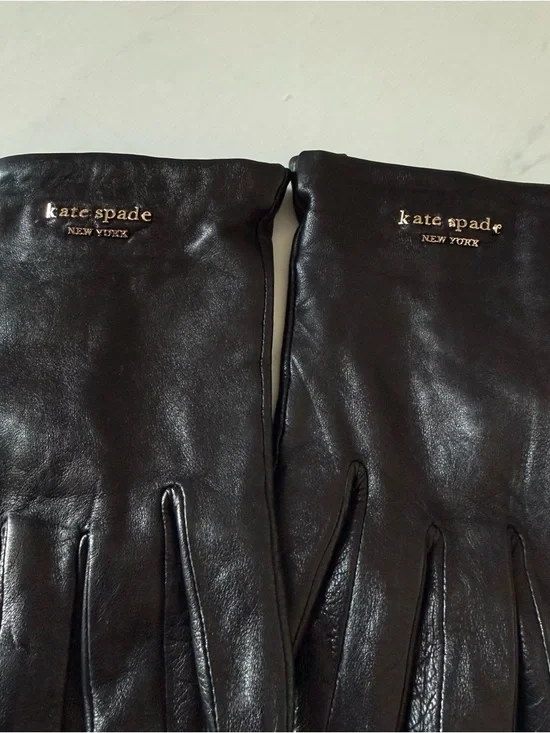 Women’s kate spade Black Leather Gloves with Gold Logo - Picture 2 of 3